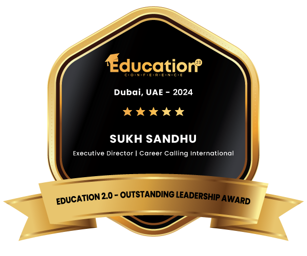 CAQA Courses logo recognizing Sukh Sandhu's Education 2.0 leadership award in Dubai.